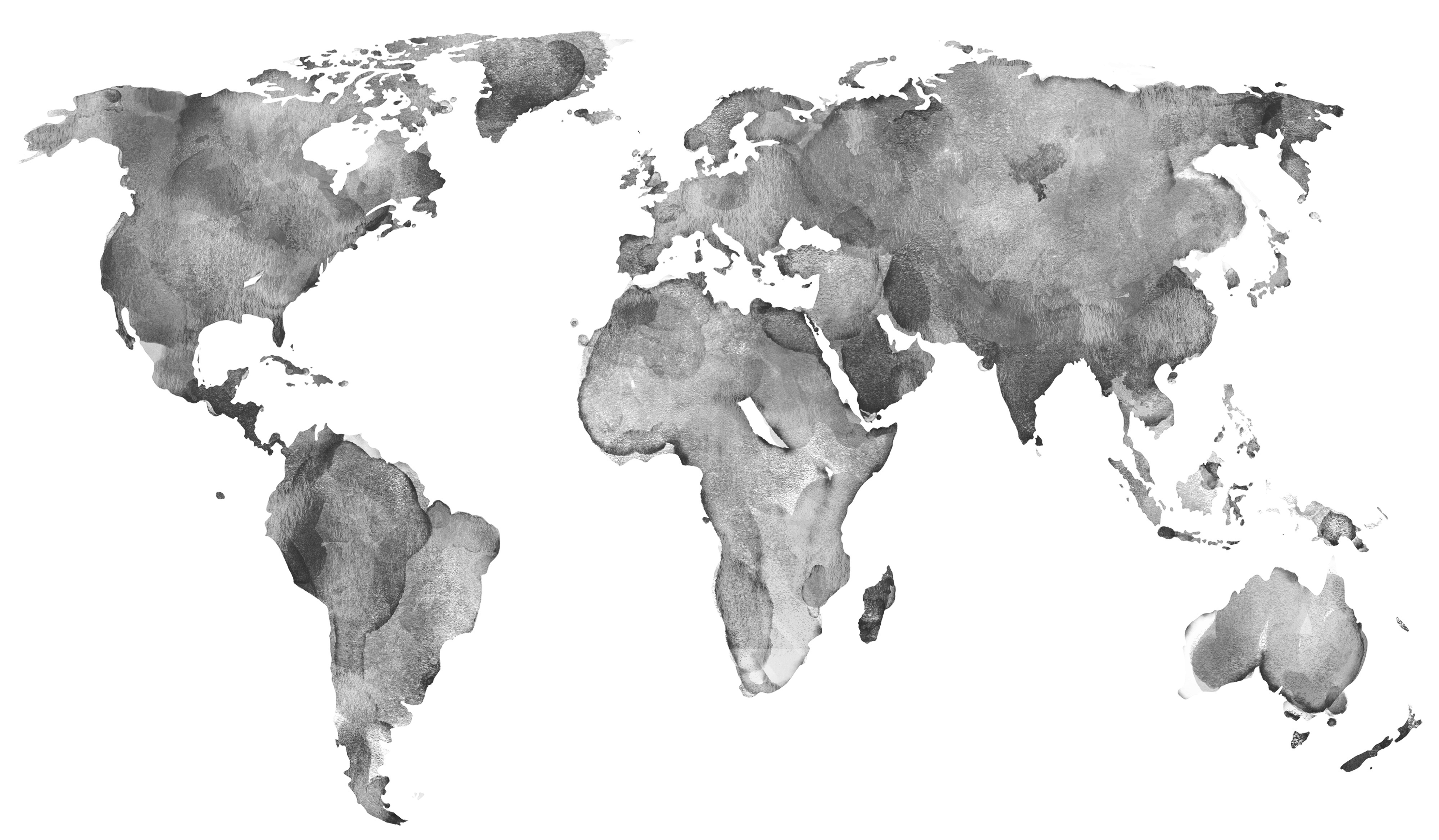 World Map in Black and White Watercolor World Map in Black and White Watercolor